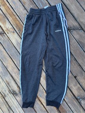 adidas Kids Charcoal Gray Joggers with White Side Stripes